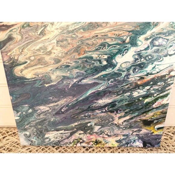 SET/2 Coastal Waves Flow Fluid Art, Hand Painted, Swipe and Spin Abstract, EUC - Picture 4 of 16